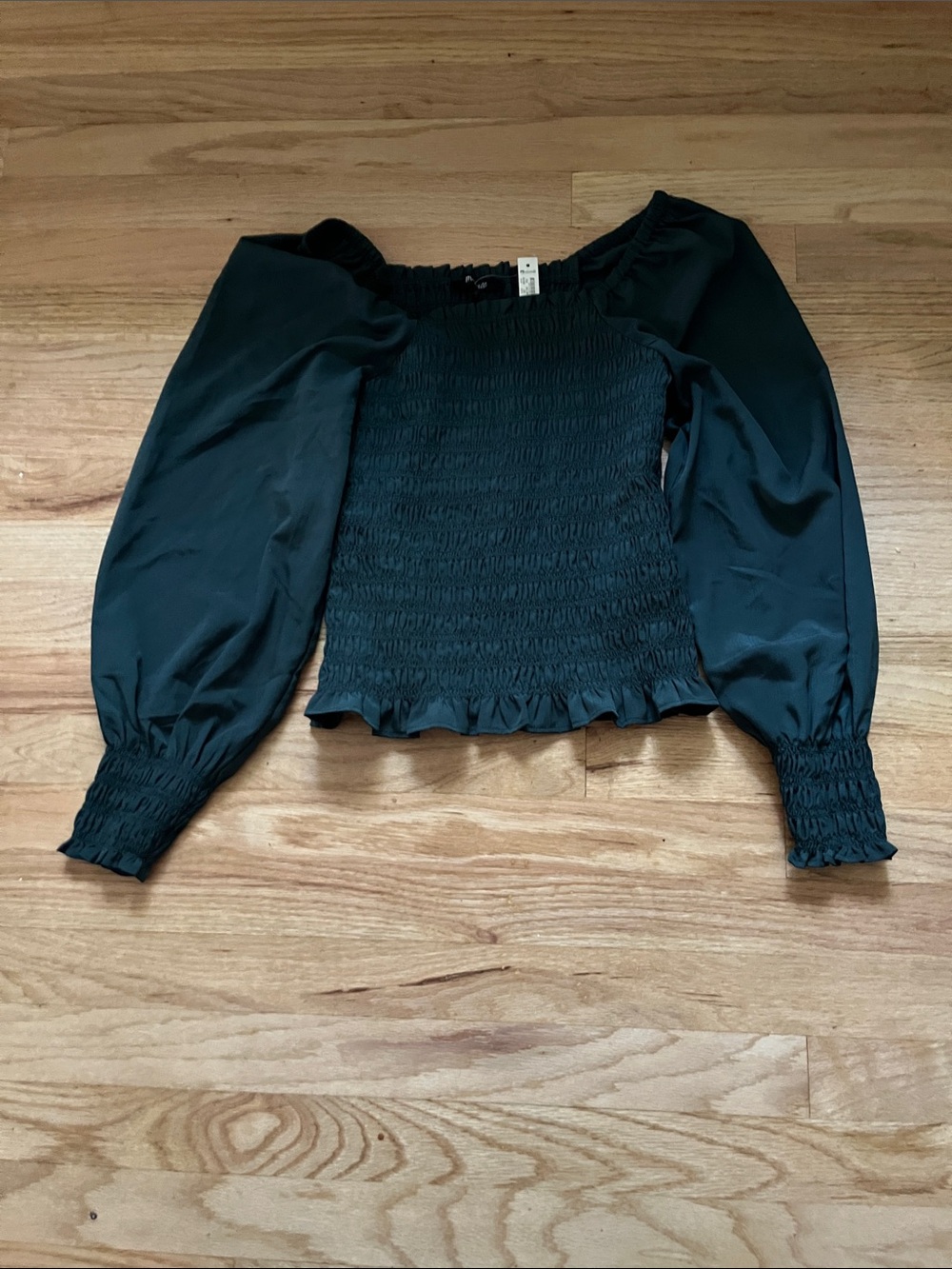 Madewell Green Smocked Square-Neck Puff Sleeve Top